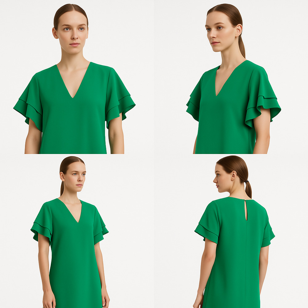 ZARA WOMAN Dress Womens EURA XS USA‎ 4 MX 24 Green Shift Ruffled Sleeves Keyhole